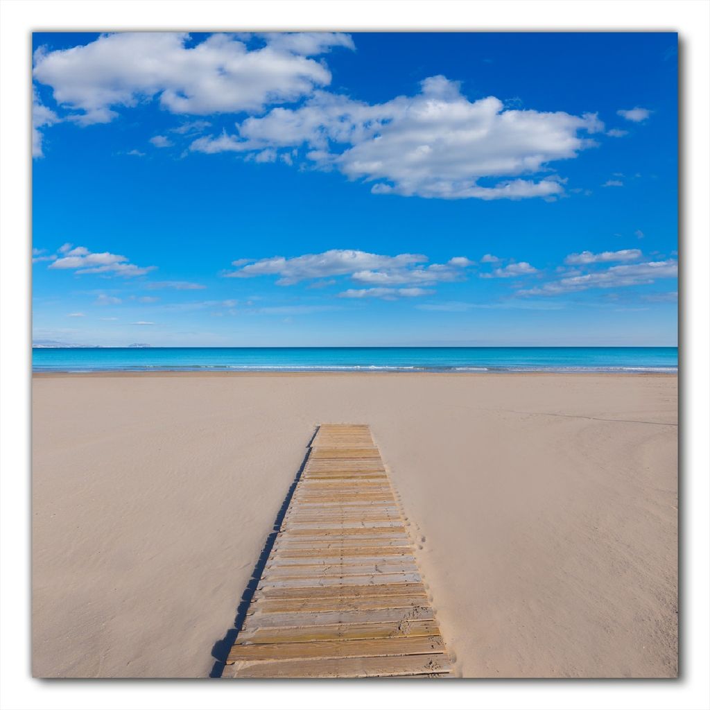 Wallario selbstklebende Möbelfolie/ Tischdecke für Innen und Außen, Größe: 90 x 90 cm - Auf dem Holzweg zum blauen Meer