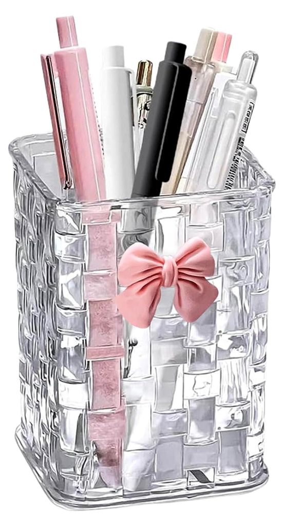 Acryl Stiftehalter für den Schreibtisch, transparenter Organizer für Stifte und Makeup-Pinsel mit Schleifen-Dekoration, Schulaccessoires für Leh...