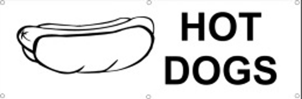 Werbeplane / Gerüstplane - p16 - Hot Dogs / Imbiss - Plane - Banner 150cm x 50 cm - für Baustelle, Garten, Zaun oder Veranstaltung
