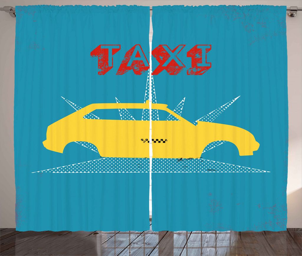 ABAKUHAUS Retro Rustikaler Vorhang, Old Cab Schmutz-Typografie, Wohnzimmer Universalband Gardinen mit Schlaufen und Haken, 280 x 245 cm, Petrolblau...