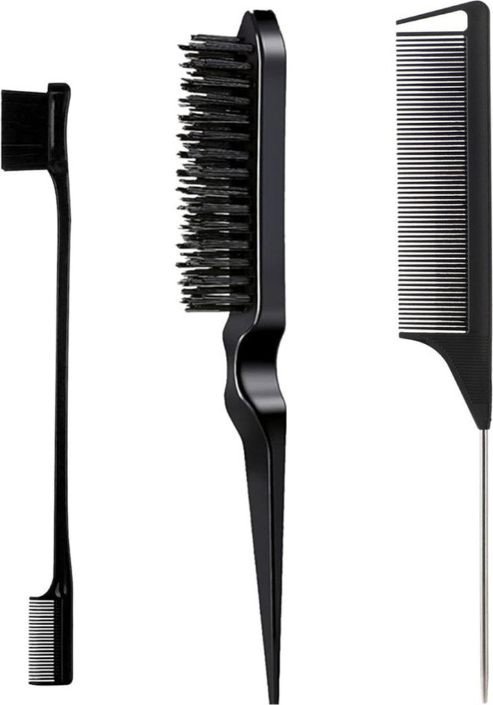 3-teiliges Haarstyling-Kamm-Set mit doppelseitiger Kantenkontrolle, Toupierborstenbürste, Rattenschwanzkamm für Frauen, Rückenbürsten, Kämmen,...