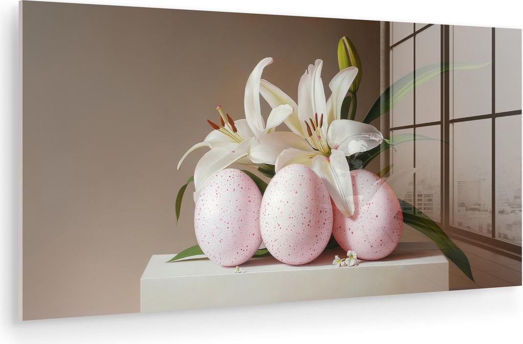 MuchoWow Glasbilder - Bilder auf Wandbild - Foto auf Glas Lilien - Eier - Ostern 80x40 cm Wanddekoration aus Glas - Acrylglasbild - Acrylbilder - W...
