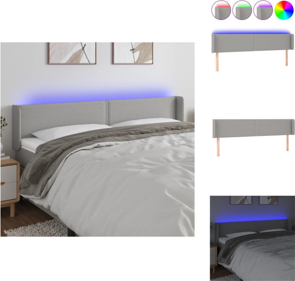 vidaXL LED Kopfteil Hellgrau 203x16x78/88 cm Stoff - Kopf- & Fußenden