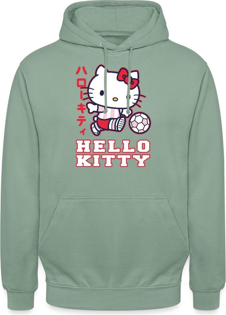Spreadshirt Hello Kitty Spielt Fussball Sport Uni Hoodie, M, Graugrün