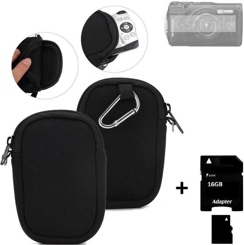 K-S-Trade Kameratasche kompatibel mit OM System TG-7 Schutz Hülle Kompaktkamera Tasche Travelbag sleeve case neopren Fototasche + 16GB