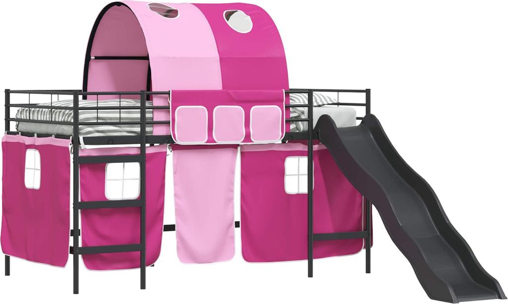 Kinder-Etagenbett Schwarz und Pink 90 x 200 cm Metall