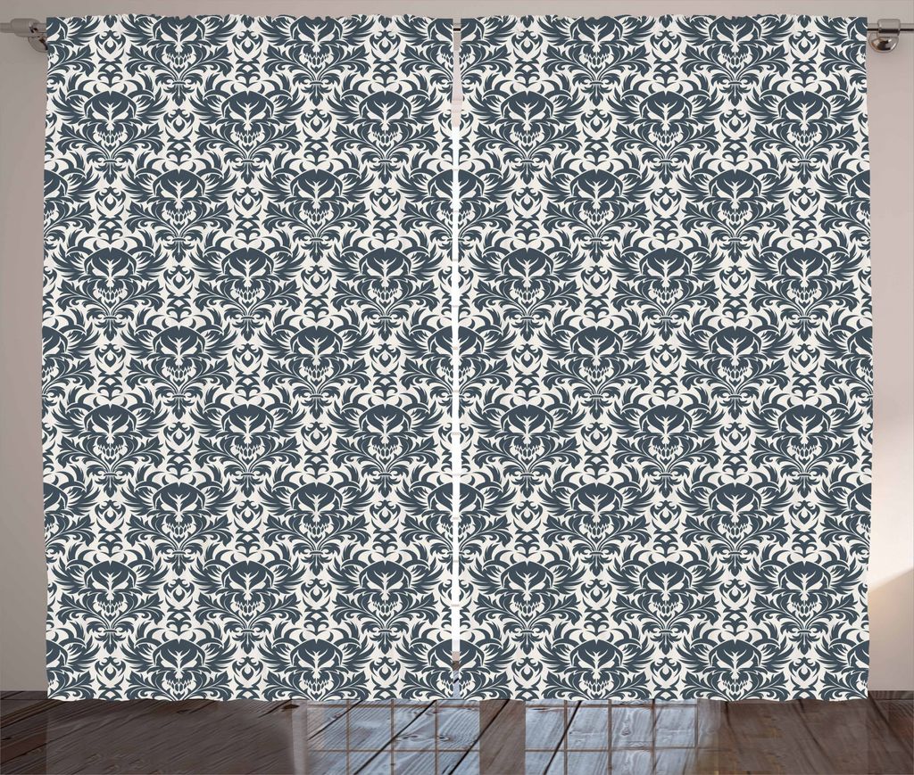 ABAKUHAUS Schwarz und weiß Rustikaler Vorhang, Schädel in Flora, Wohnzimmer Universalband Gardinen mit Schlaufen und Haken, 280 x 225 cm, Dunkelg...