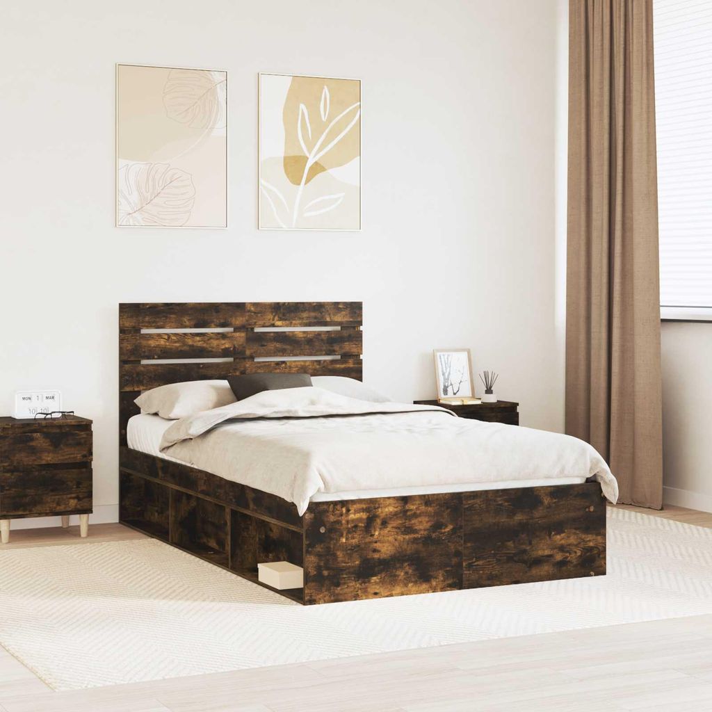 Maison Exclusive - Bettrahmen Geräucherte Eiche 135 x 190 cm Massives Kiefernholz