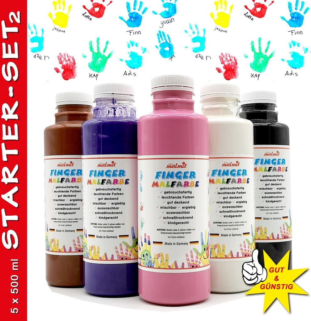 play malmit® Fingerfarbe 5er Startset2 Fingermalfarbe 500ml Malfarbe Kinderfarbe