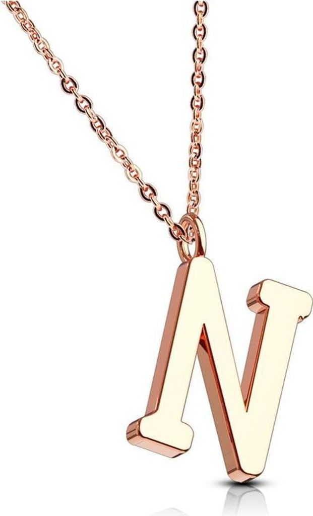 N - Kette Buchstaben Anhänger Rosegold aus Edelstahl Damen N
