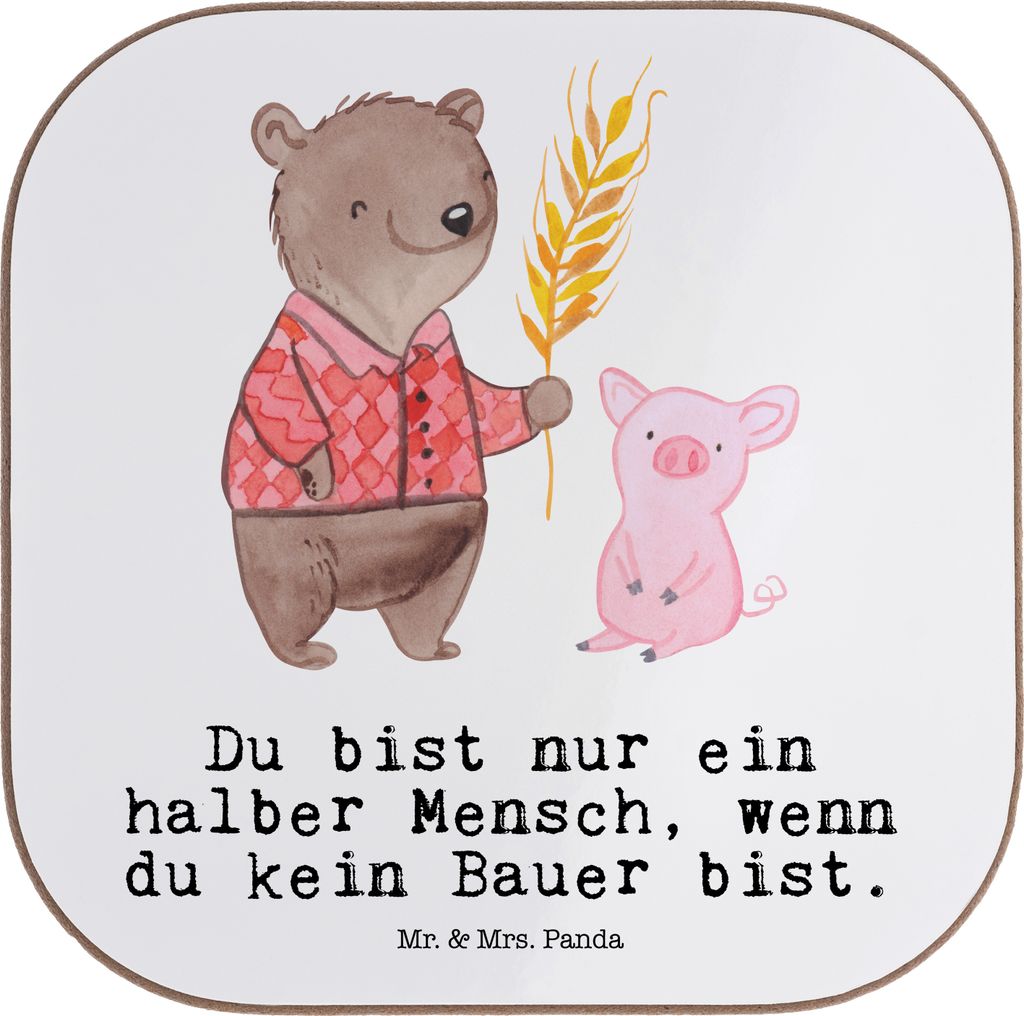 Mr. & Mrs. Panda Untersetzer für Gläser Bauer Herz - Weiß - Geschenk, Quadratischer, gläseruntersetzer, Tischuntersetzer, Holzuntersetzer, Agro...