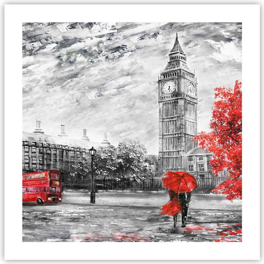 Poster - Poster ohne Rahmen - London Bus - 50x50 cm - Wand Bild - Wanddeko - Wandbilder - Kunstposter - Wandposter - Bilder - Kunstdruck - Wanddeko...