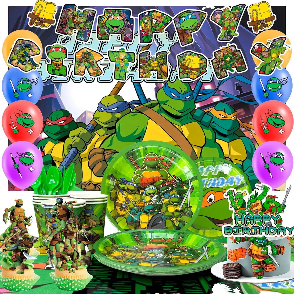 Kit Anniversaire Tortues Ninja 98 Pièces - Vaisselle et Décoration