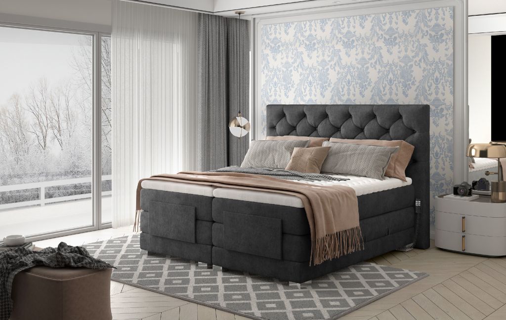 Clover Boxspringbett mit Motor 140 - 180 cm; Braun (Kunstleder), Liegefläche:160 x 200 cm