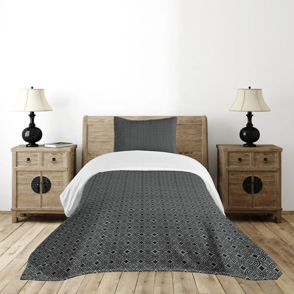 Set Copriletto ABAKUHAUS 170x220 cm Nero e Grigio Floreale