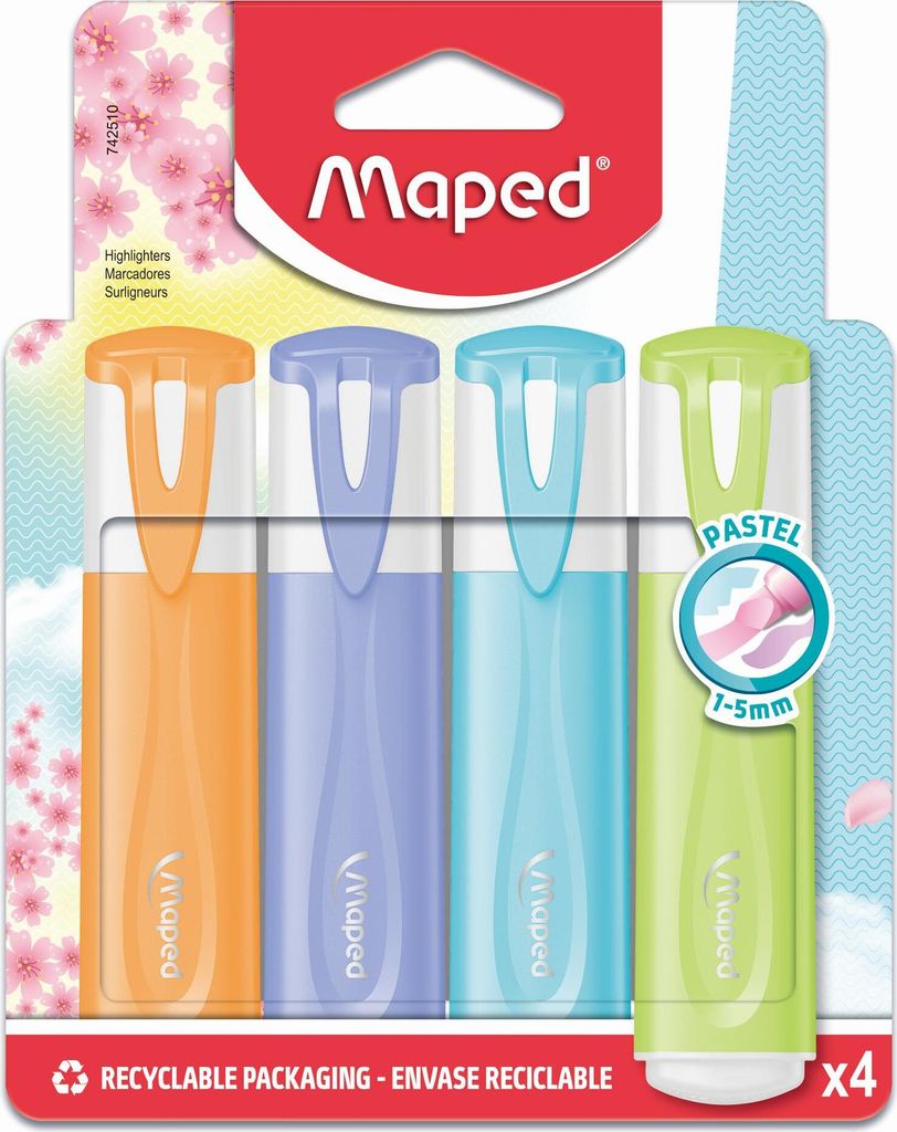 Maped 742510, 4 kusov, Modrá, Zelená, Ružová, orgován, Hrot Obrázok produktu 
