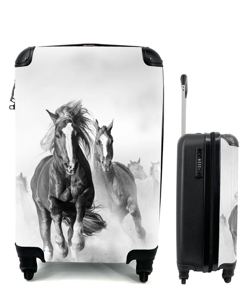 MuchoWow Koffer Handgepäck Trolley Rollkoffer Kleine Reisekoffer mit 4 Rollen - Pferde - Tiere - Illustration - Cabin Size < 55x40x23 cm & 55x40...