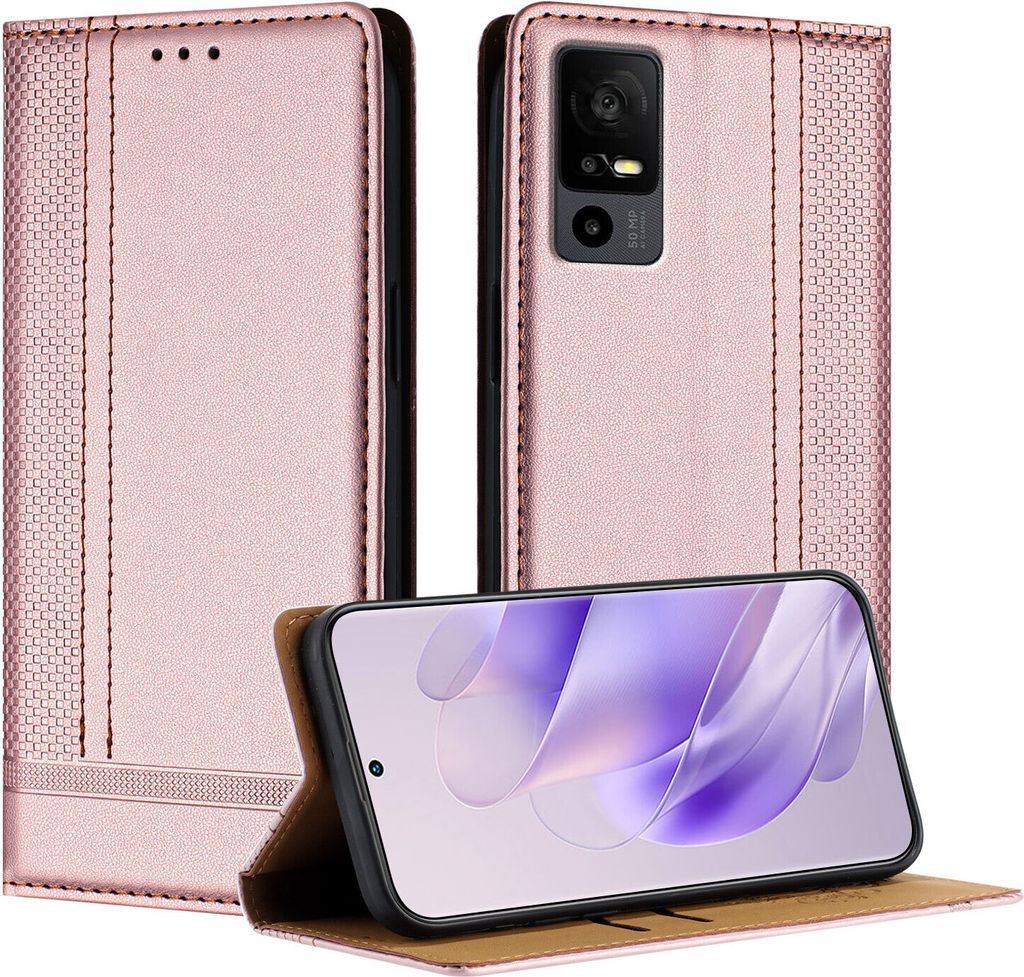 Handyhülle für TCL 40R Leder Flip Klappbare Schutzhülle mit Standfunktion Pink