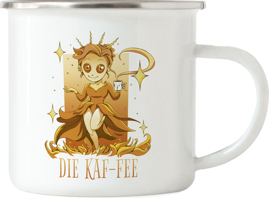 Die Kaf-fee Emaille Tasse Morgens Frühstück Fee Fairy Kaffeeliebhaber Coffeelover Latte Chef Kaffee Coffee