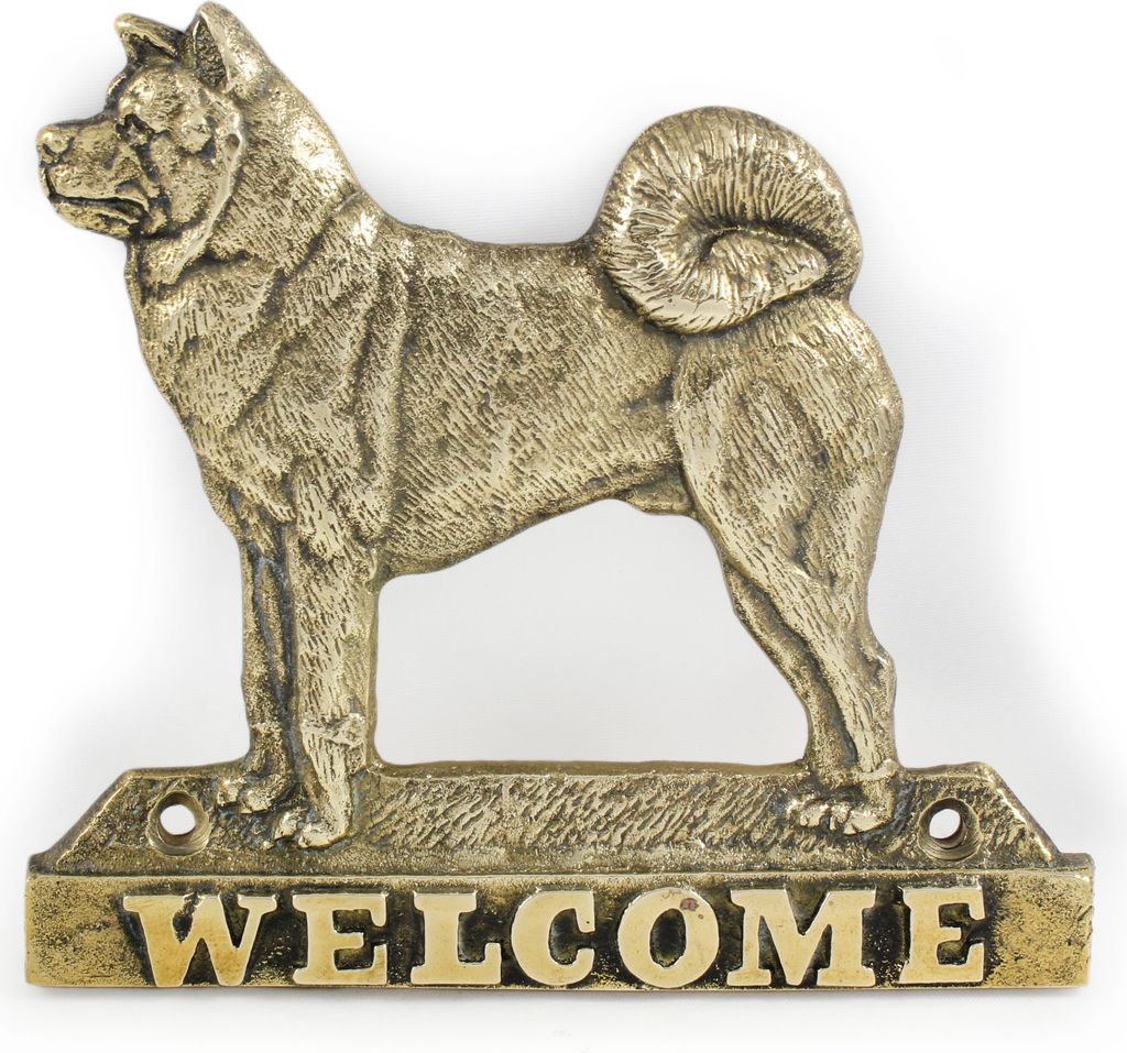 Akita, Akita Inu - Türschild mit Hund, messingfarbenes Willkommensschild, einzigartiges Schild mit der Aufschrift Welcome von der Marke Art-Dog