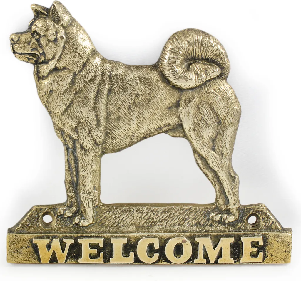Scultura Porta Akita Inu Ottone - Targa Welcome Art-Dog Design