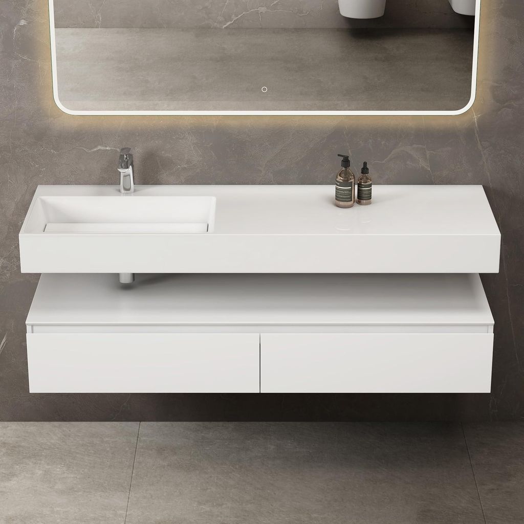 doporro Mobile Bagno Sospeso 150cm Bianco Opaco con Lavabo, Immagine del prodotto 