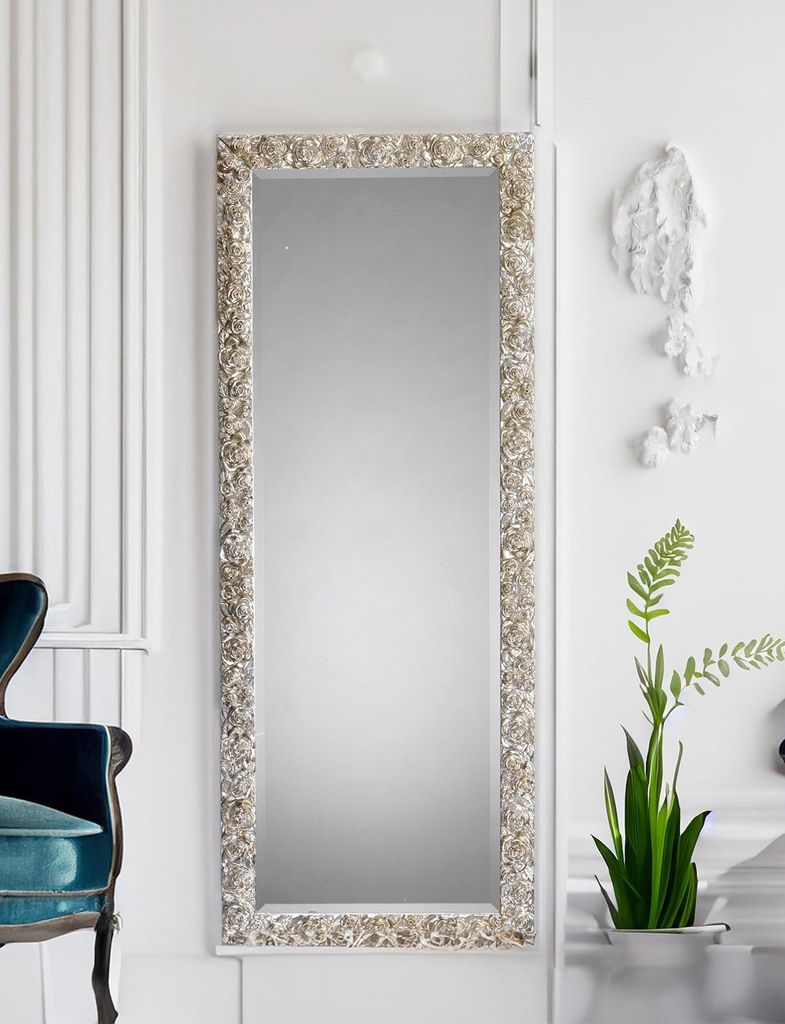 MO.WA Wandspiegel Spiegel Klassisch Silber 62x162 Blattisilber Ganzkörperspiegel Holzrahmen Flurspiegel Lehnspiegel Groß Wand Bodenspiegel