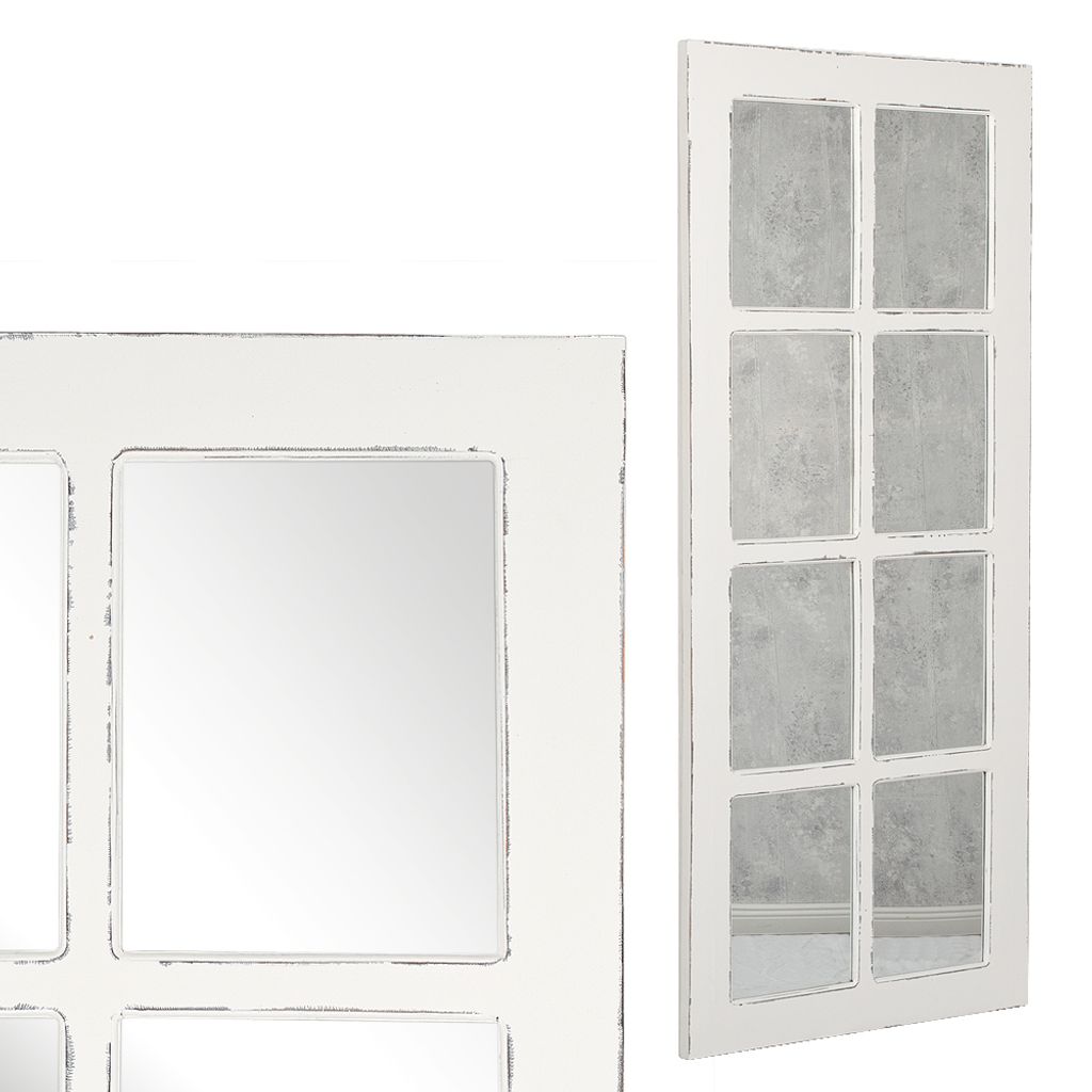Landhaus Spiegel WINDOW Antik-Weiß 180x80cm Holzrahmen