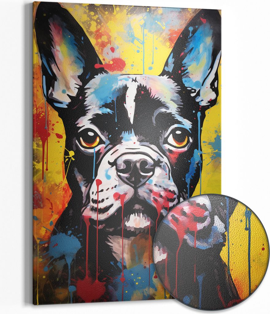 DEQOART Magnettafel Metall 60x90 cm 'Bunter Boston Terrier' Whiteboard Pinnwand Büro