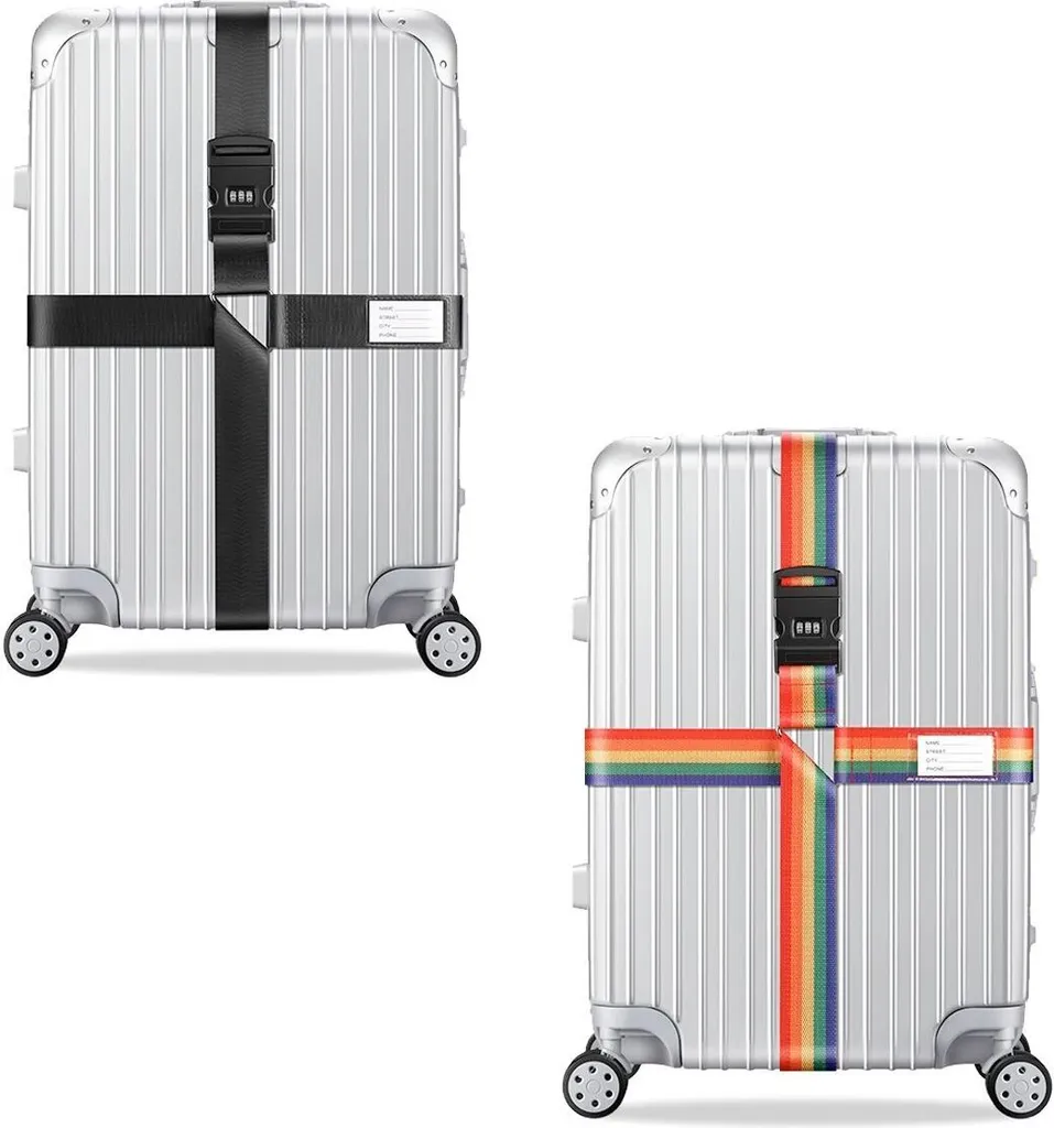2x Cinghia Trasversale per Bagagli Nera e Multicolore | Sicurezza Viaggio - 1