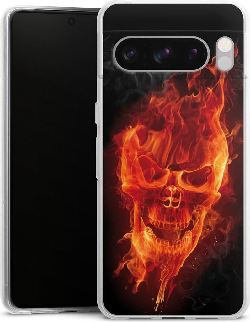 DeinDesign Handyhülle für Google Pixel 8 Pro Silikon Hülle Case Smartphone Schutzhülle Feuer Schädel Totenkopf