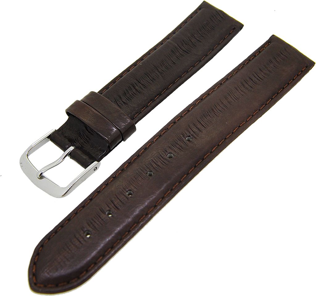 Uhrenarmband Kalbslederband Dunkelbraun Ton in Ton 18mm Dornschließe