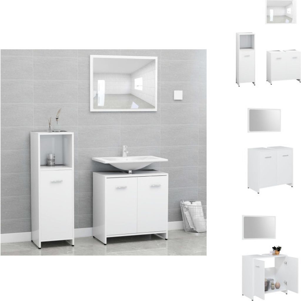 vidaXL 3-tlg. Badmöbel-Set Weiß Holzwerkstoff - Badezimmermöbel-Sets