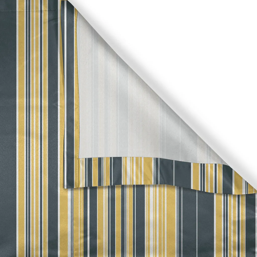 Rideau géométrique lignes verticales bleu et gris à œillets inox