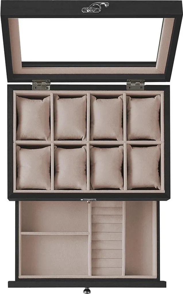 Coffret de rangement pour 8 montres en bois noir - Présentoir Horlogerie