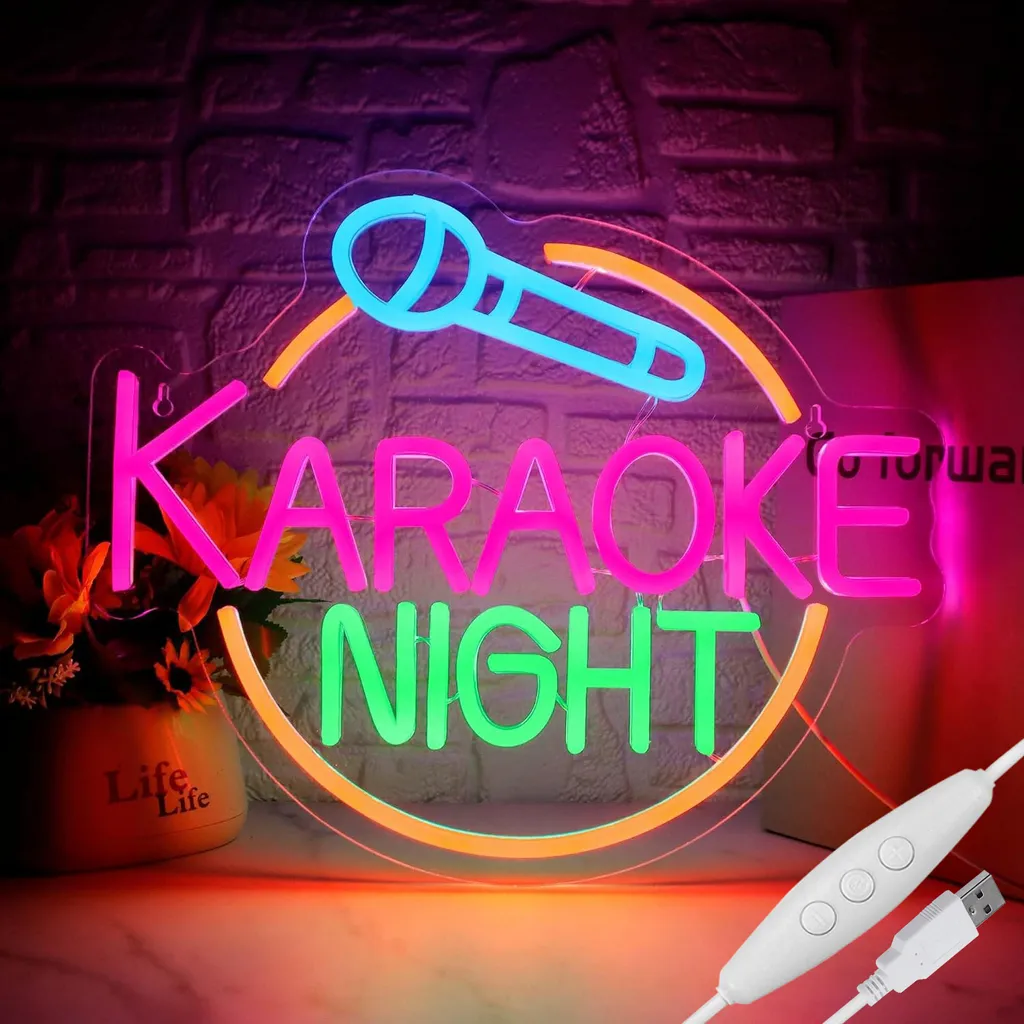 Segno Neon Karaoke Segno Neon Led Segno Musica Bar Segno Illuminato Decorazione Sala Giochi Per Natale Studio Musicale Matrimonio Partito Decorazioni murali