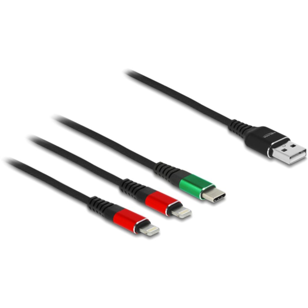 DeLOCK USB Ladekabel 3 in 1 Typ-A zu 2 x Lightning™ / USB Produktbild 