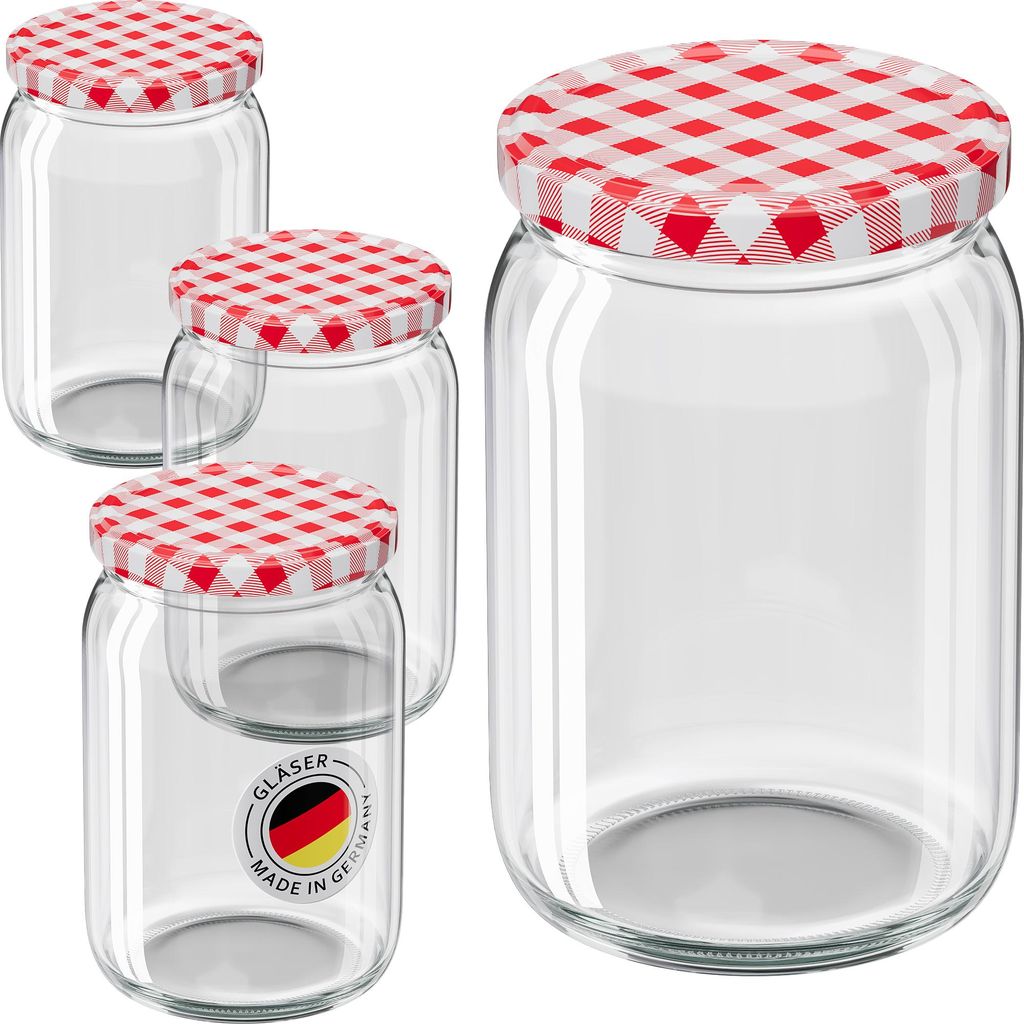 100x WELLGRO Einmachgläser 550ml Schraubdeckel TO82 rot Produktbild 