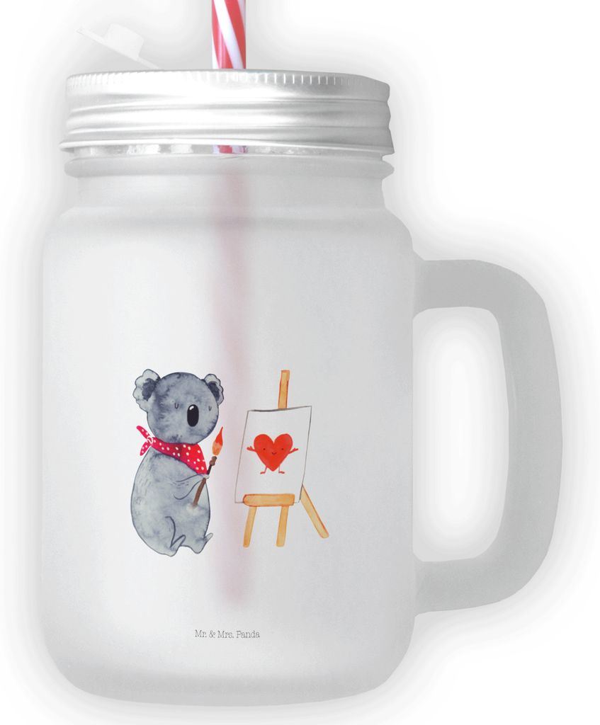 Mr. & Mrs. Panda Glasbecher Koala Künstler - Transparent - Geschenk, Cocktailglas, Glas, Mit Strohhalm, Liebesgeschenk, Gefühle, Trinkglas, beche...