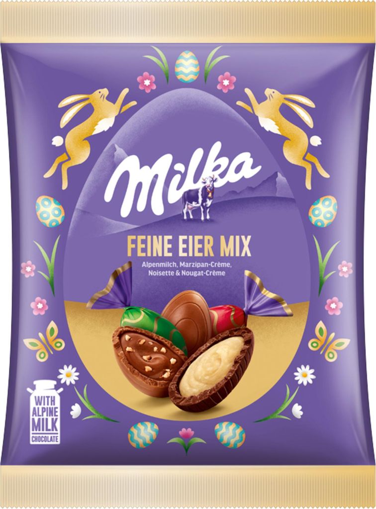 Milka Mix Schokoladeneier gefüllte Alpenmilchschokolade Packung 138g