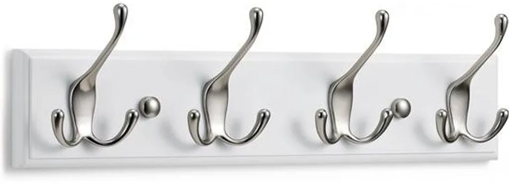 Support mural blanc 4 crochets nickel mat 42 cm pour entrée