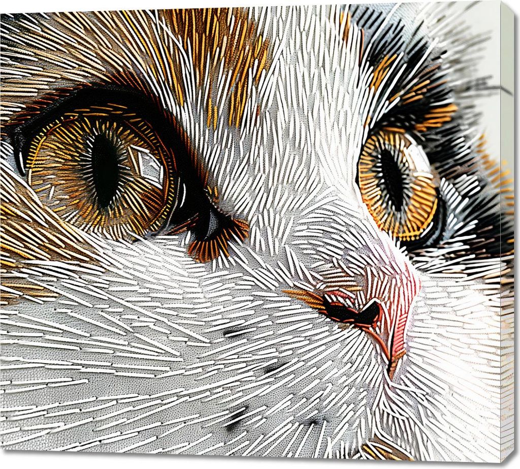 Bild 100x90cm Genähte Katze