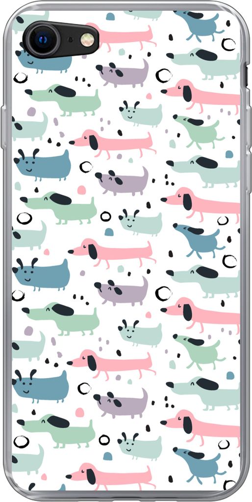 MuchoWow Handyhülle Schutzhülle Hülle für Telefoonhoesje iPhone 8 Muster - Hund - Zeichnung - Jungen - Mädchen - Kinder - Kinder Silikon Sof...