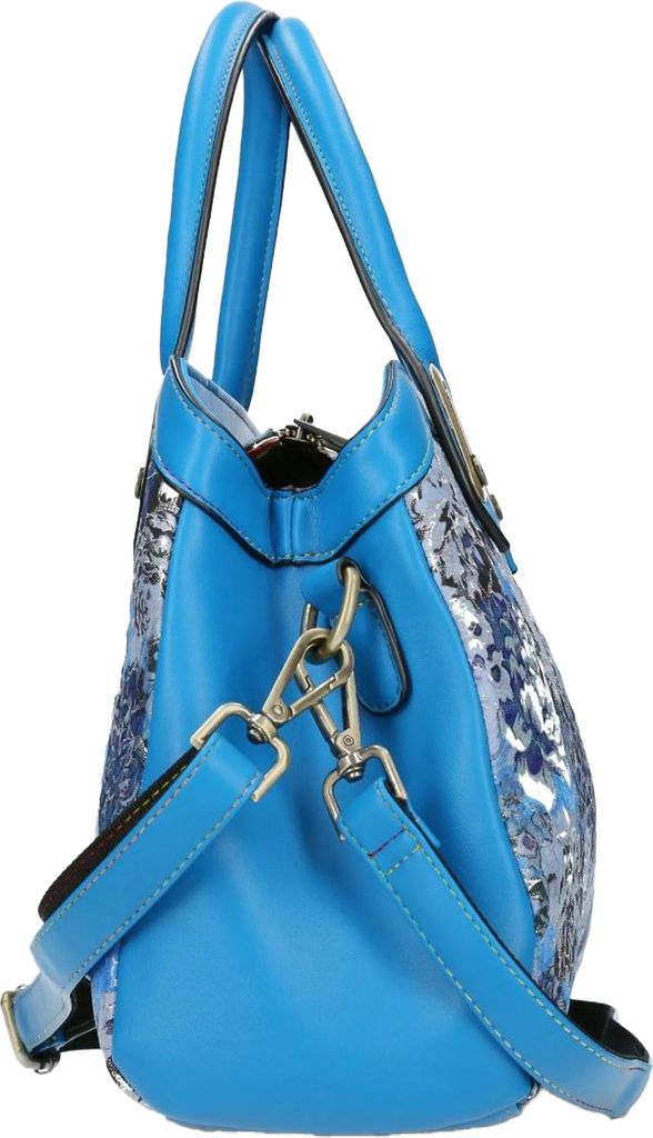 Laura Vita Damen Henkeltasche Umhängetasche Blumen Muster Aramis, Farbe:Blau