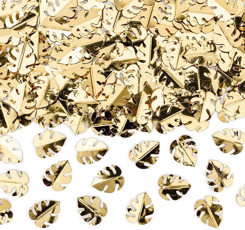 Tischkonfetti in Metallic-Gold mit tropischen Blättern, 15 g