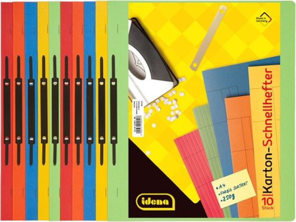 Idena 307072 - Kartonschnellhefter A4 - 10 Stück - farbig sortiert