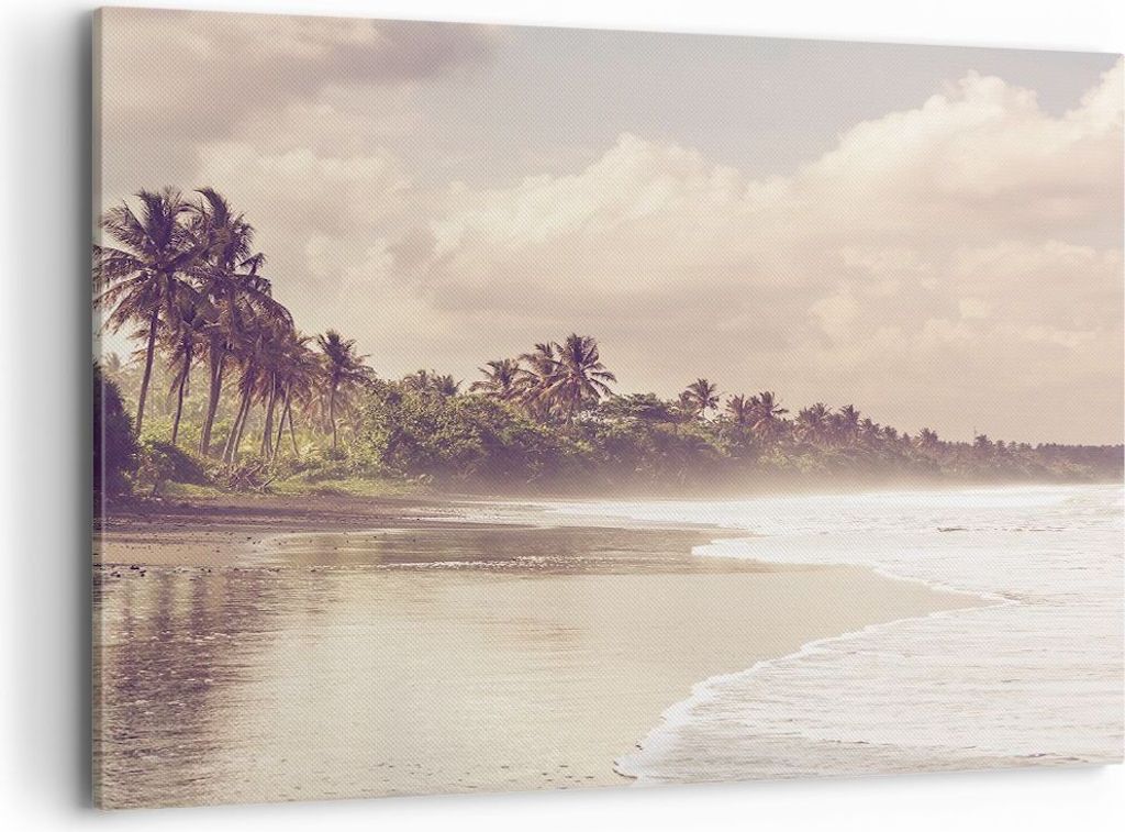 Bild auf Leinwand - Leinwandbild - Einteilig - Palmen Strand Wasser - 120x80cm - Wand Bild - Wanddeko - Wandbilder - Leinwanddruck - Bilder - Wandd...