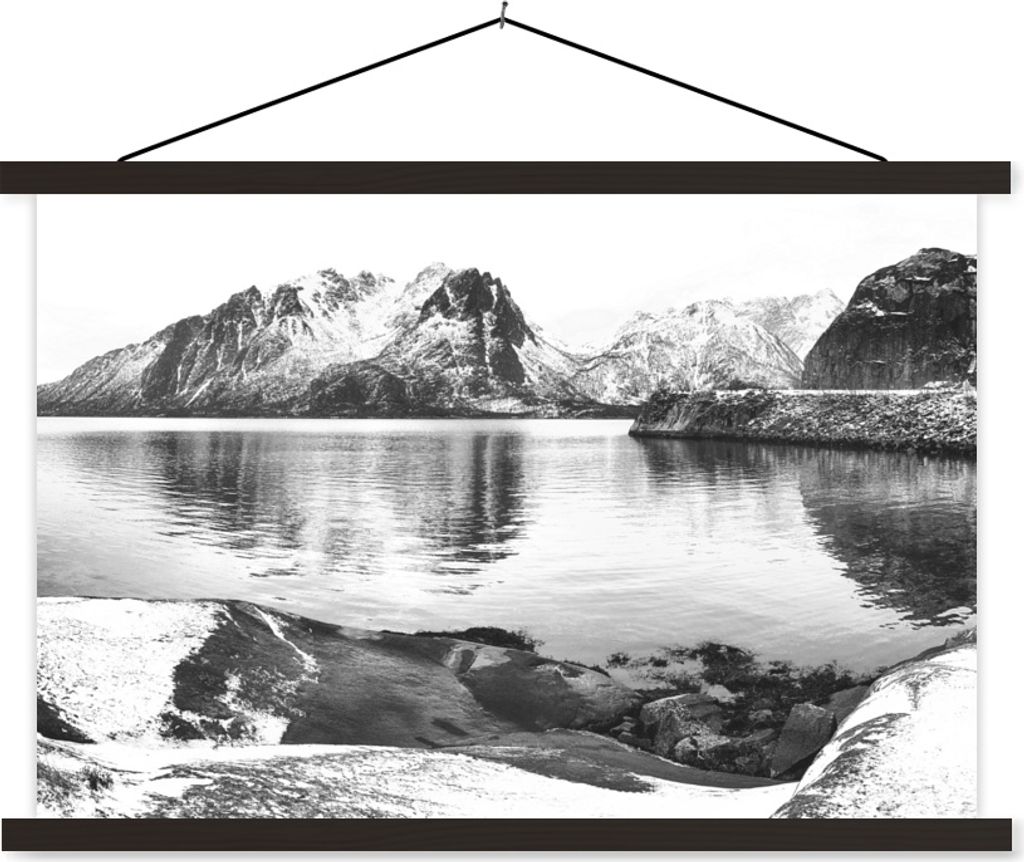 MuchoWow Textilposter Winter - Schwarz - Weiß - Mehr 90x60 cm mit schwarzem Rahmen - Aufhängungssatz