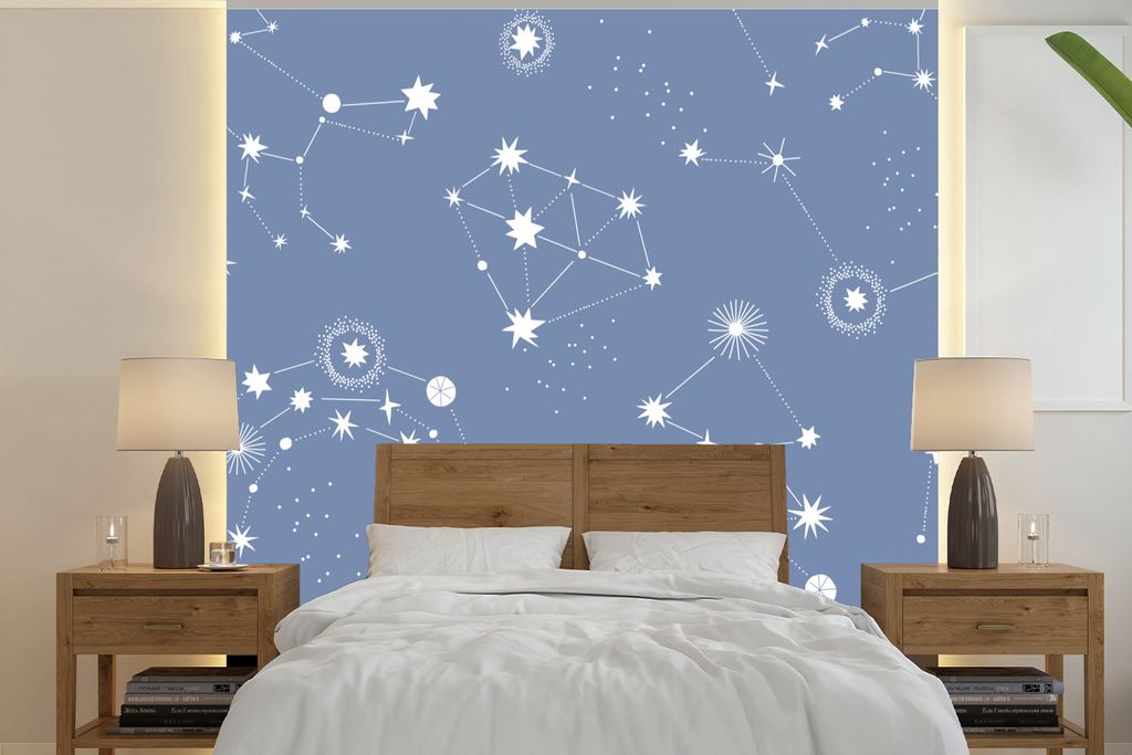 MuchoWow Fototapete für Wohnzimmer oder Schlafzimmer Wandtapete Vinyl Motivtapete Weltraum - Kind - Illustration - 220x220 cm - Tapeten
