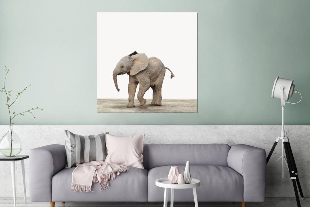 MuchoWow Wanddekoration Metall Metallbild Wandkunst 90x90 cm Baby-Elefant - Tiere - Kinder - Mädchen - Jungen MuchoWow Aluminium Gemälde - Dekora...